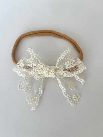 Rebecca Lace ivory baby Bow